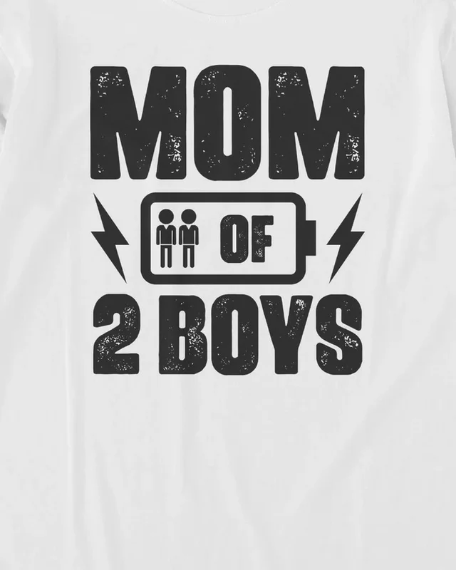 Mom of Two Boys Long-Sleeve T-Shirt in White — design detail