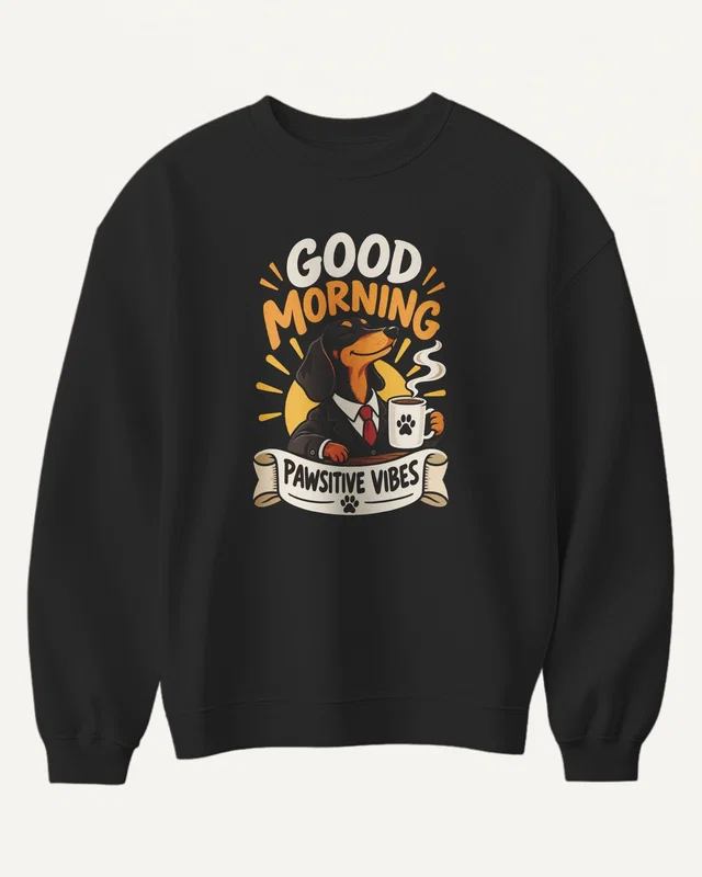 Good Morning Pawsitive Vibes Sweatshirt in Black — front