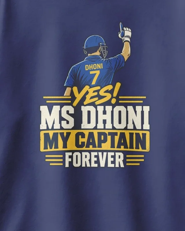 MS Dhoni My Captain Forever Oversized T-Shirt in Royal Blue — design detail