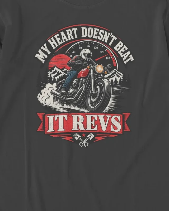 My Heart Doesn't Beat It Revs Long-Sleeve T-Shirt in Black — design detail