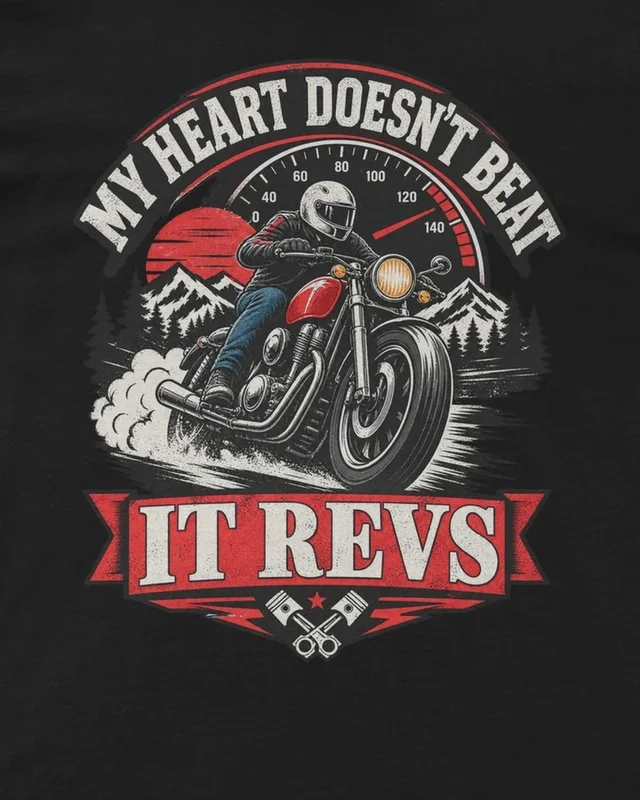 My Heart Doesn't Beat It Revs Regular T-Shirt in Black — design detail