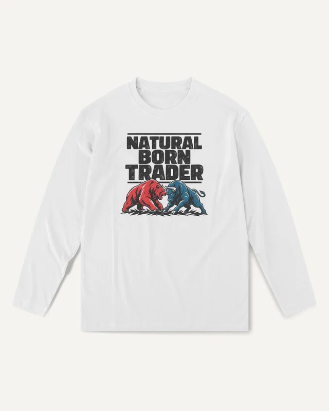 Natural Born Trader Long-Sleeve T-Shirt in White — front