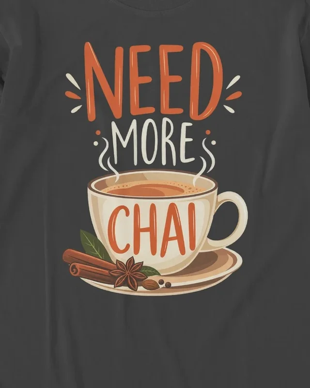 Need More Chai Long-Sleeve T-Shirt in Black — design detail