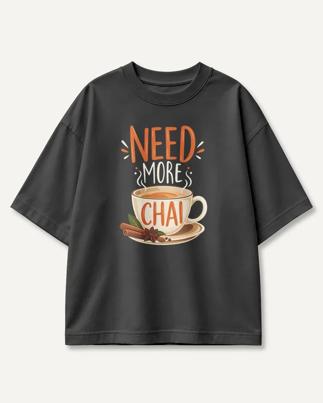 Need More Chai Oversized T-Shirt in Black — front