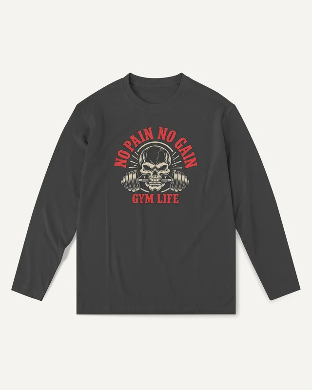 No Pain No Gain Gym Life Long-Sleeve T-Shirt in Black — front