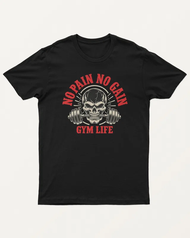 No Pain No Gain Gym Life Regular T-Shirt in Black — front