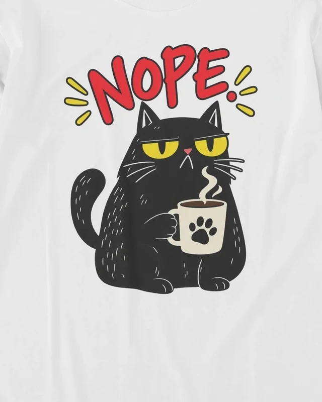 Nope Cat Long-Sleeve T-Shirt in White — design detail