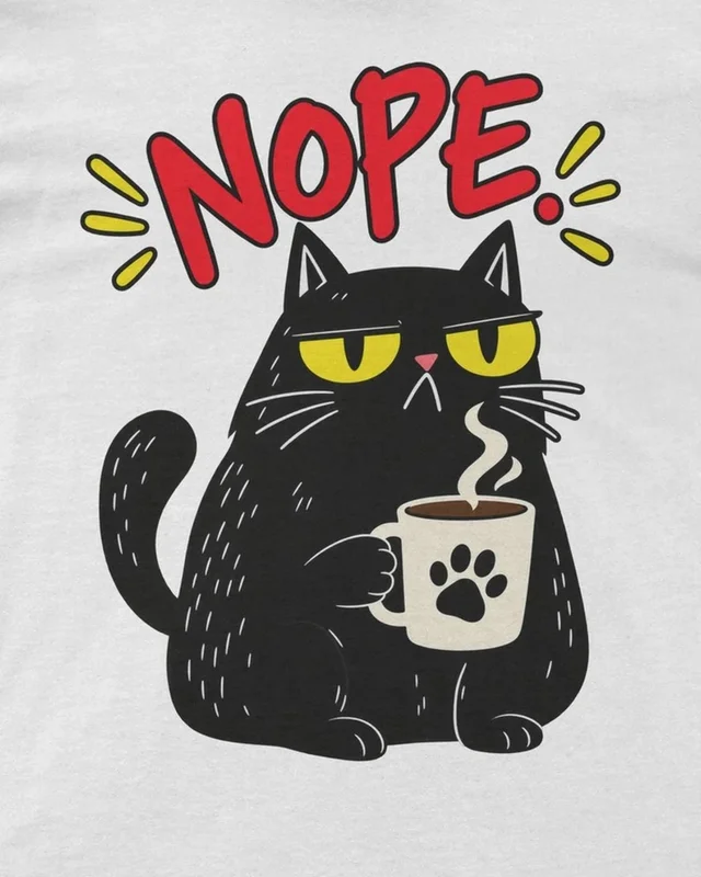 Nope Cat Regular T-Shirt in White — design detail