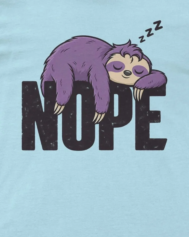 Nope Sloth Regular T-Shirt in Baby Blue — design detail