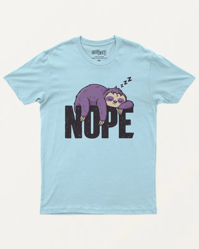 Nope Sloth Regular T-Shirt in Baby Blue — front