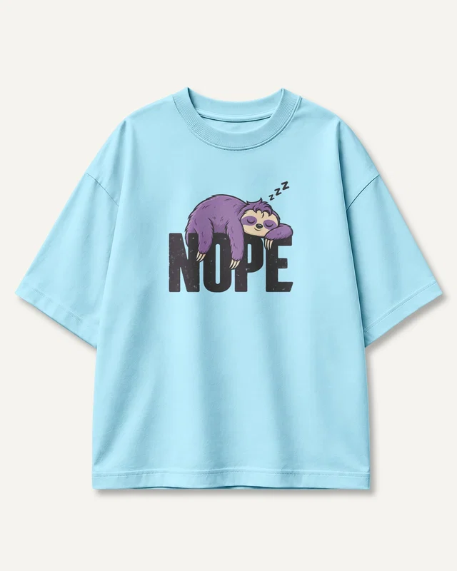Nope Sloth Oversized T-Shirt in Baby Blue — front