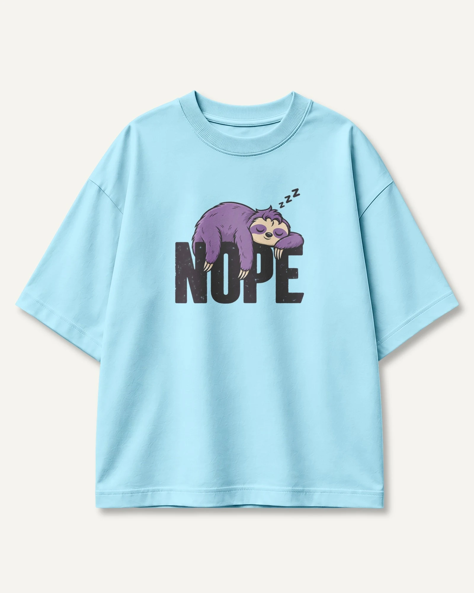 Nope Sloth Oversized T-Shirt in Baby Blue — front Nope Sloth Oversized T-Shirt in Baby Blue — front
