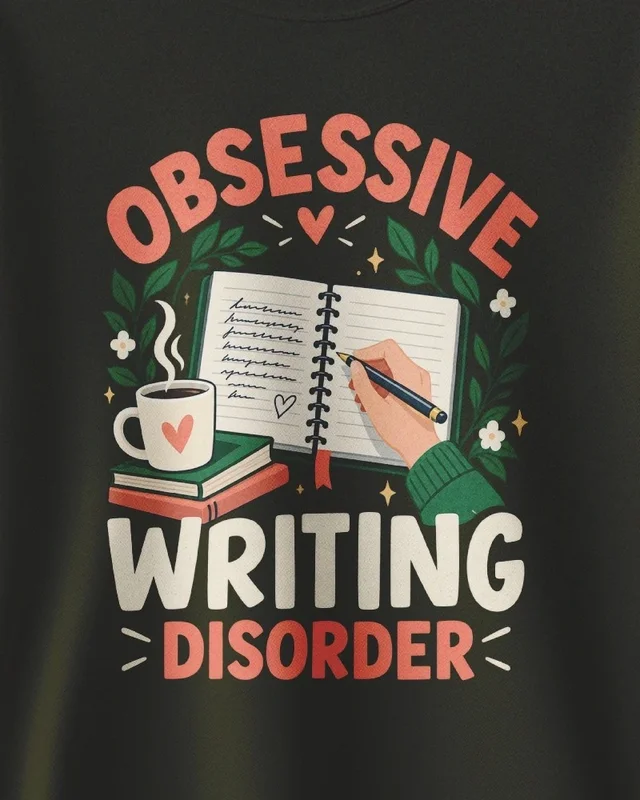 Obsessive Writing Disorder Sweatshirt in Olive Green — design detail