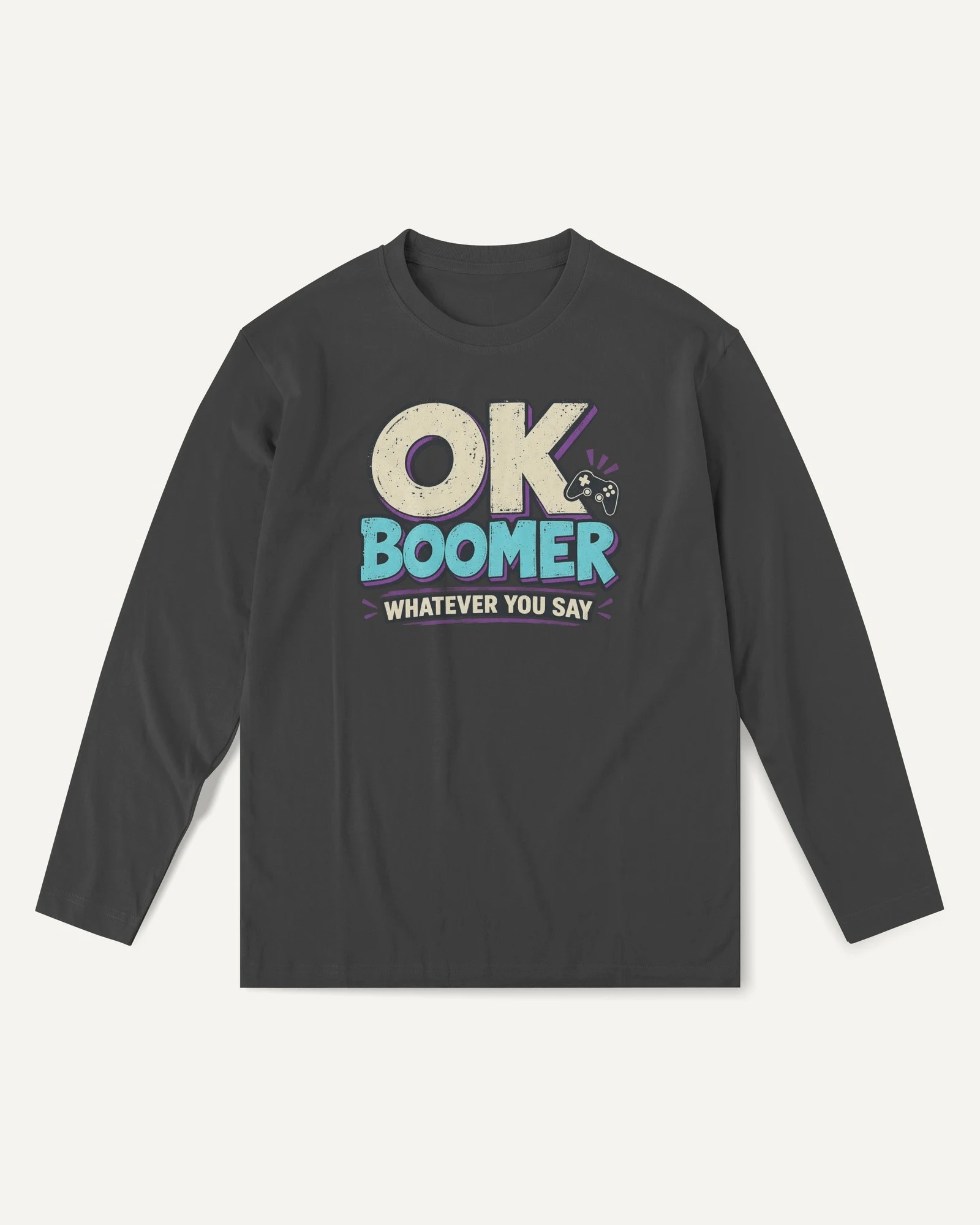 OK Boomer Long-Sleeve T-Shirt in Black — front OK Boomer Long-Sleeve T-Shirt in Black — front