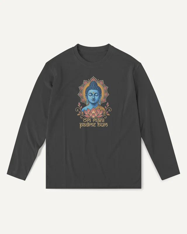 Om Mani Padme Hum Long-Sleeve T-Shirt in Black — front
