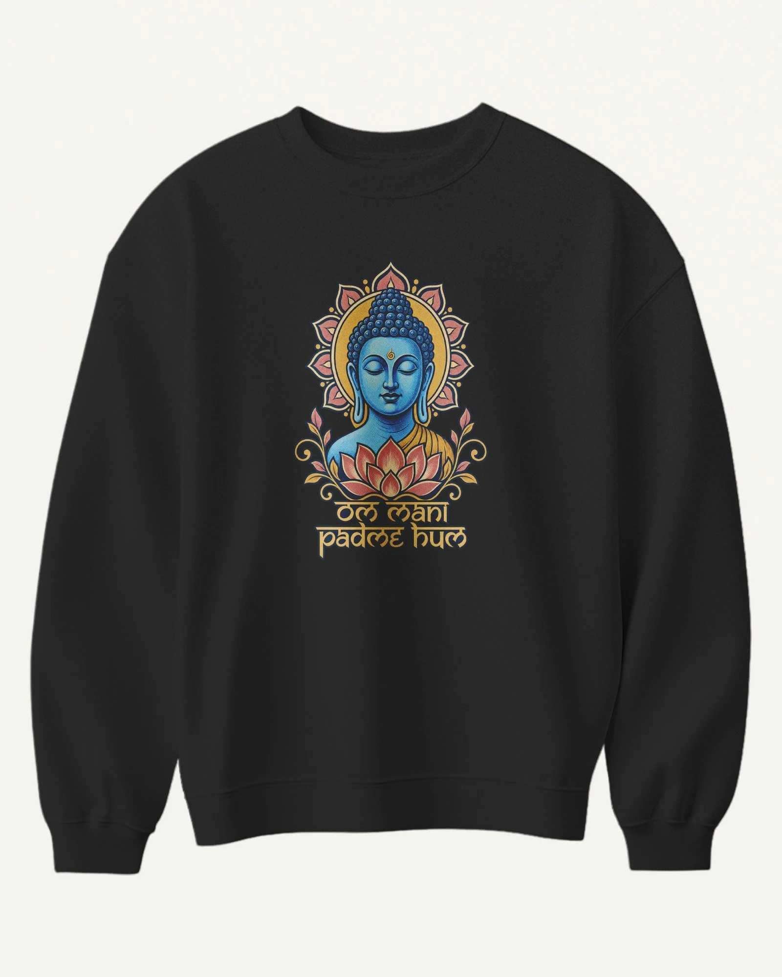 Om Mani Padme Hum Sweatshirt in Black — front Om Mani Padme Hum Sweatshirt in Black — front