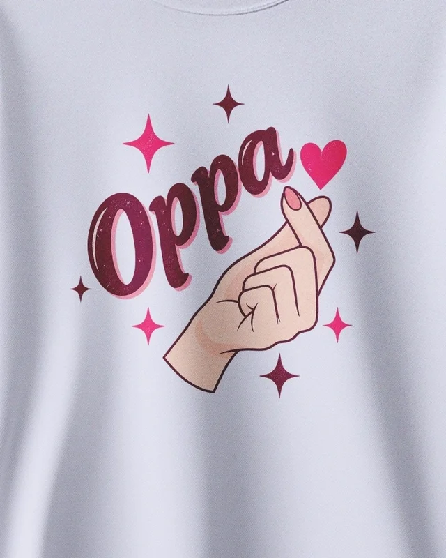 Oppa Finger Heart Sweatshirt in Lavender — design detail