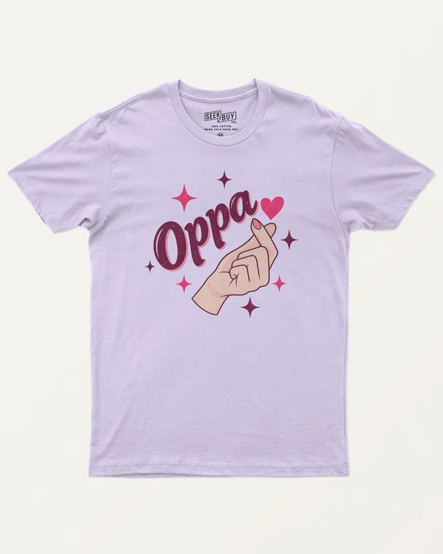 Oppa Finger Heart Regular T-Shirt in Lavender — front