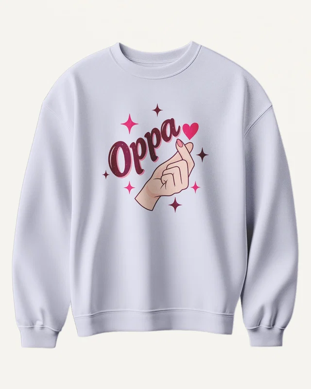 Oppa Finger Heart Sweatshirt in Lavender — front