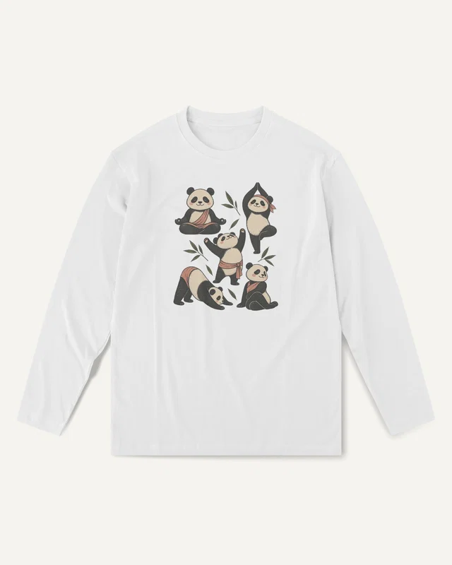 Panda Yoga Long-Sleeve T-Shirt in White — front