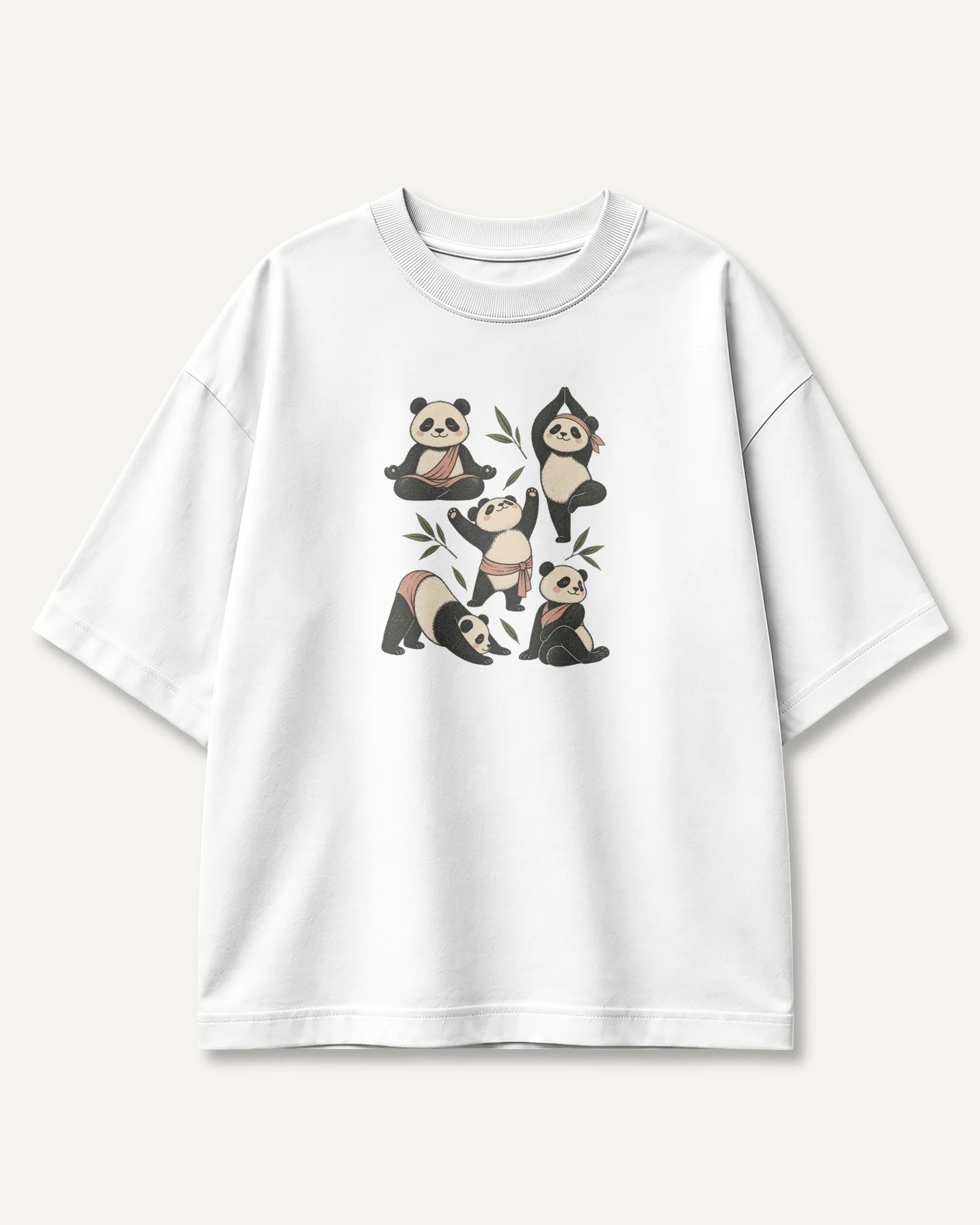 Panda Yoga Oversized T-Shirt in White — front Panda Yoga Oversized T-Shirt in White — front