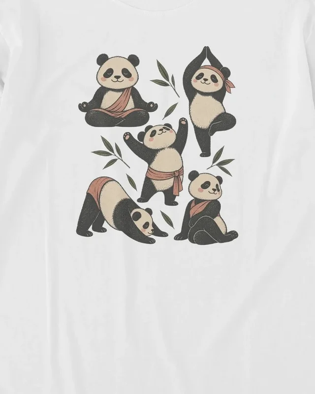 Panda Yoga Long-Sleeve T-Shirt in White — design detail