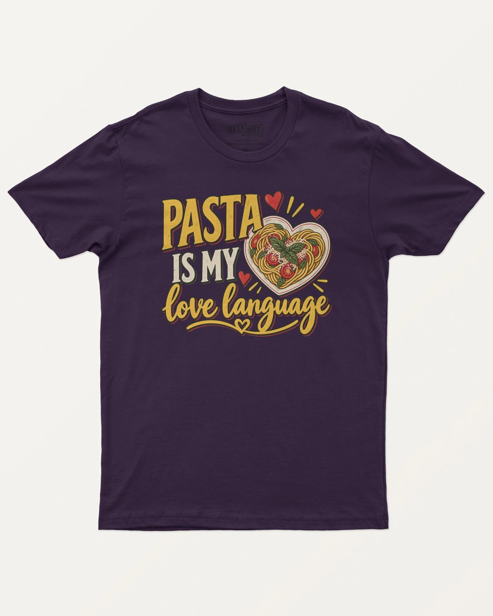 Pasta Is My Love Language Regular T-Shirt in Purple — front Pasta Is My Love Language Regular T-Shirt in Purple — front