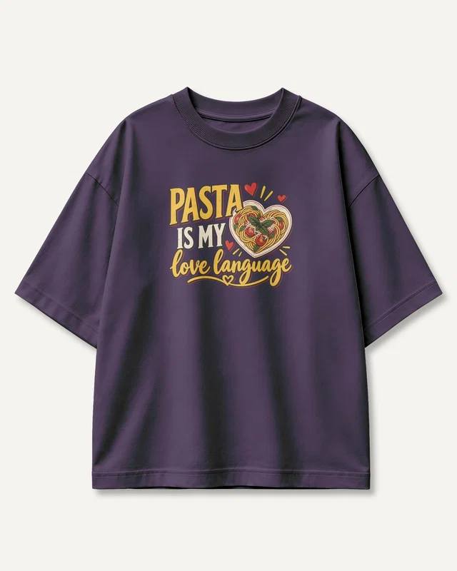 Pasta Is My Love Language Oversized T-Shirt in Purple — front