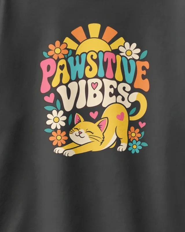 Pawsitive Vibes Oversized T-Shirt in Black — design detail