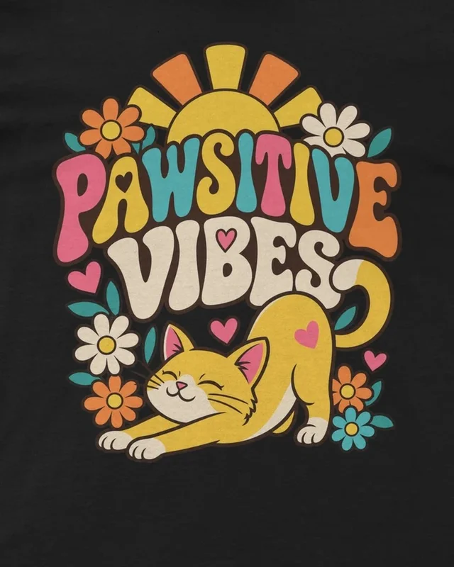 Pawsitive Vibes Regular T-Shirt in Black — design detail
