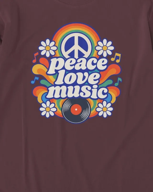 Peace Love Music Long-Sleeve T-Shirt in Maroon — design detail