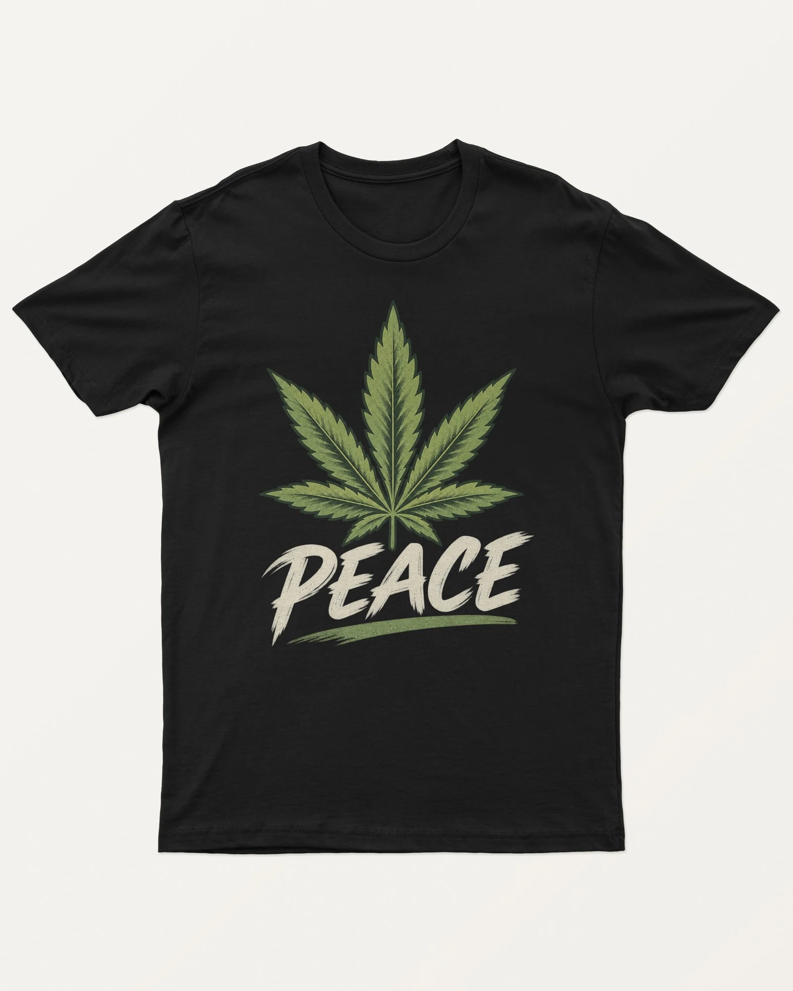 Peace Leaf Regular T-Shirt in Black — front Peace Leaf Regular T-Shirt in Black — front