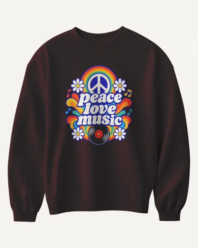 Peace Love Music Sweatshirt in Maroon — front