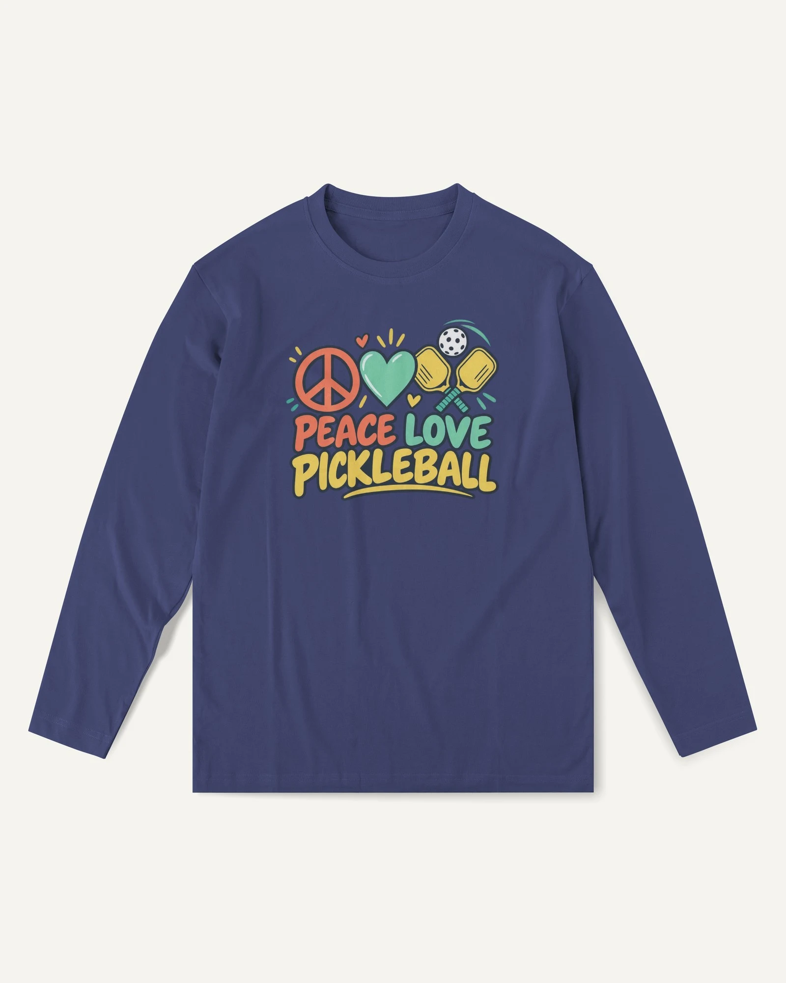 Peace Love Pickleball Long-Sleeve T-Shirt in Royal Blue — front Peace Love Pickleball Long-Sleeve T-Shirt in Royal Blue — front