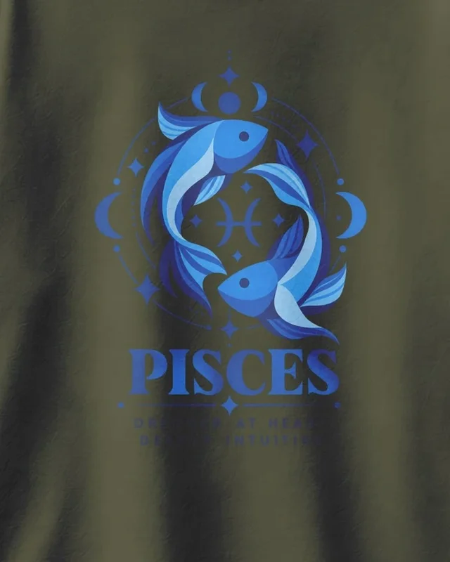 Pisces Oversized T-Shirt in Olive Green — design detail