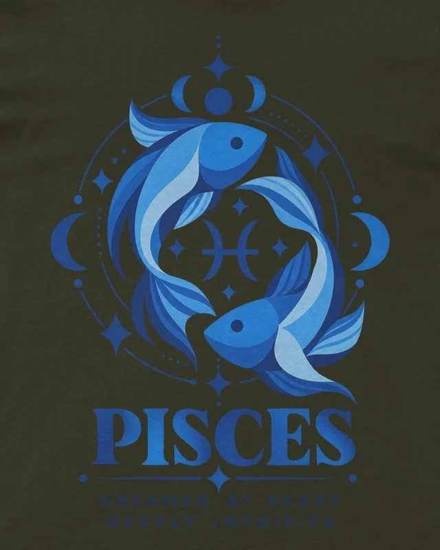 Pisces Regular T-Shirt in Olive Green — design detail