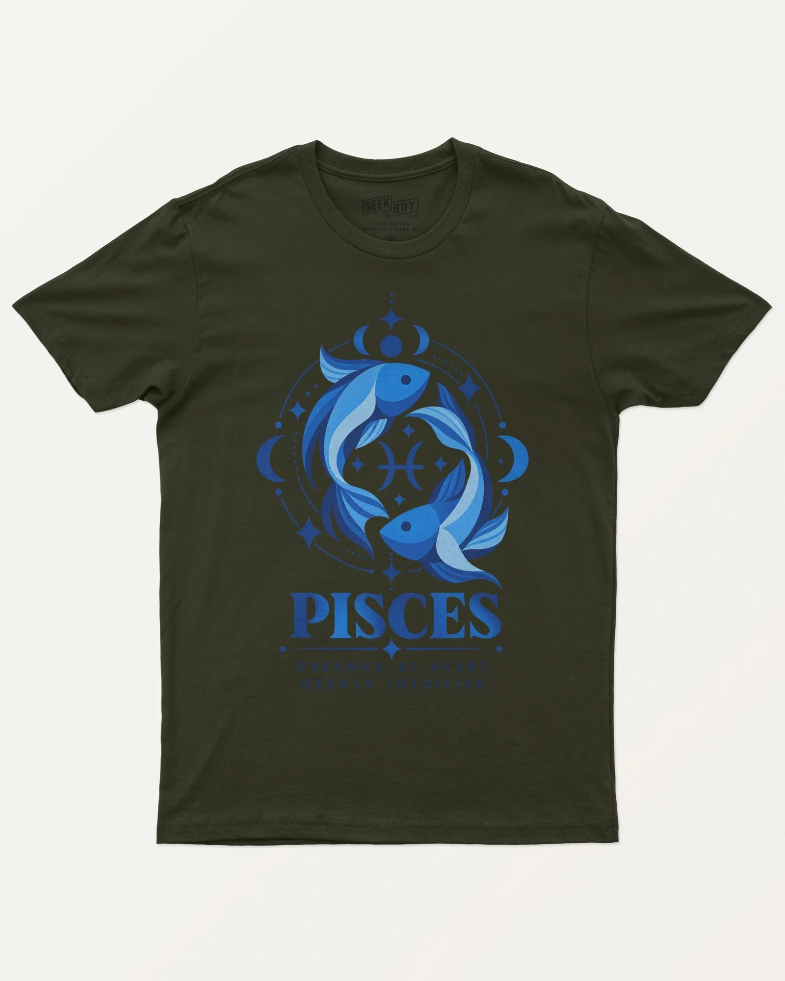 Pisces Regular T-Shirt in Olive Green — front Pisces Regular T-Shirt in Olive Green — front