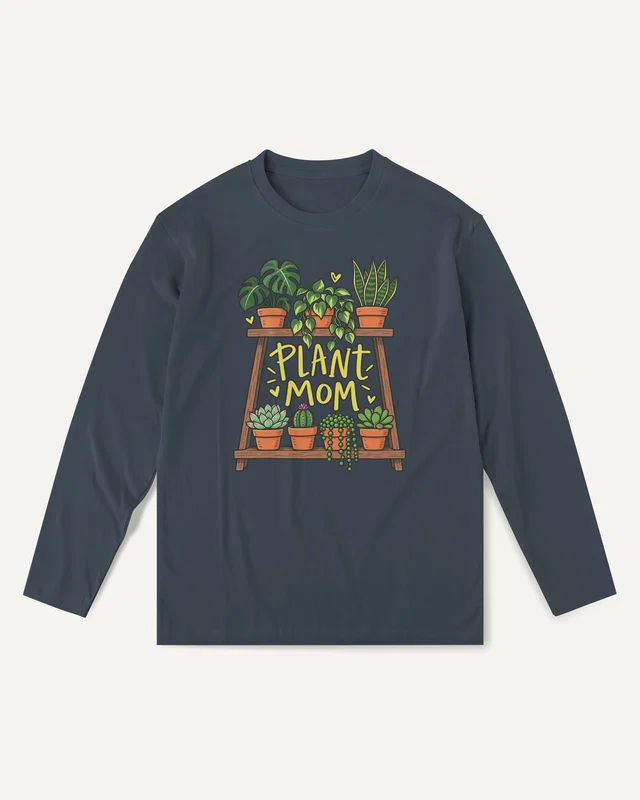 Plant Mom Long-Sleeve T-Shirt in Navy Blue — front