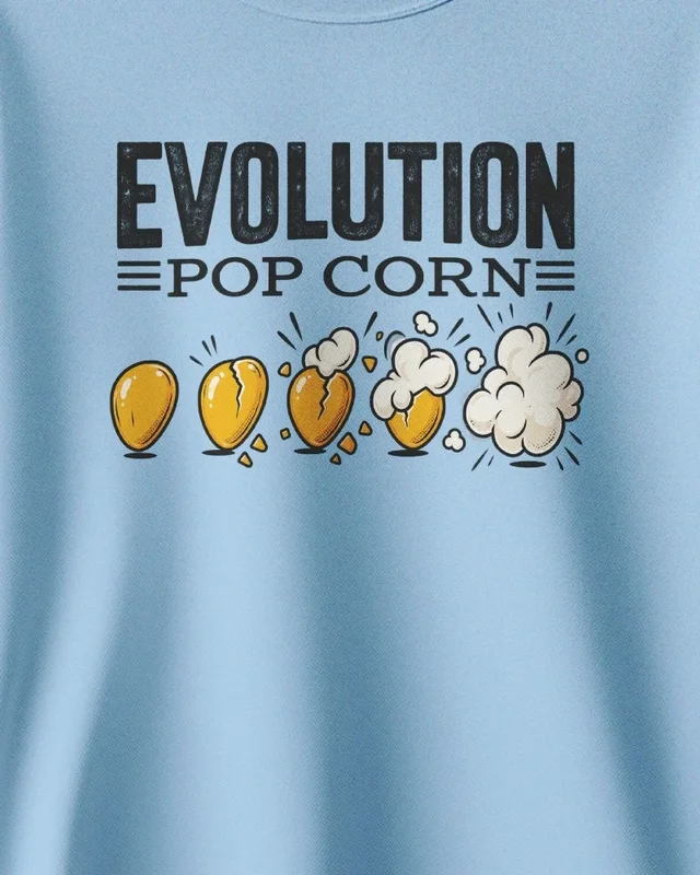 Popcorn Evolution Sweatshirt in Baby Blue — design detail