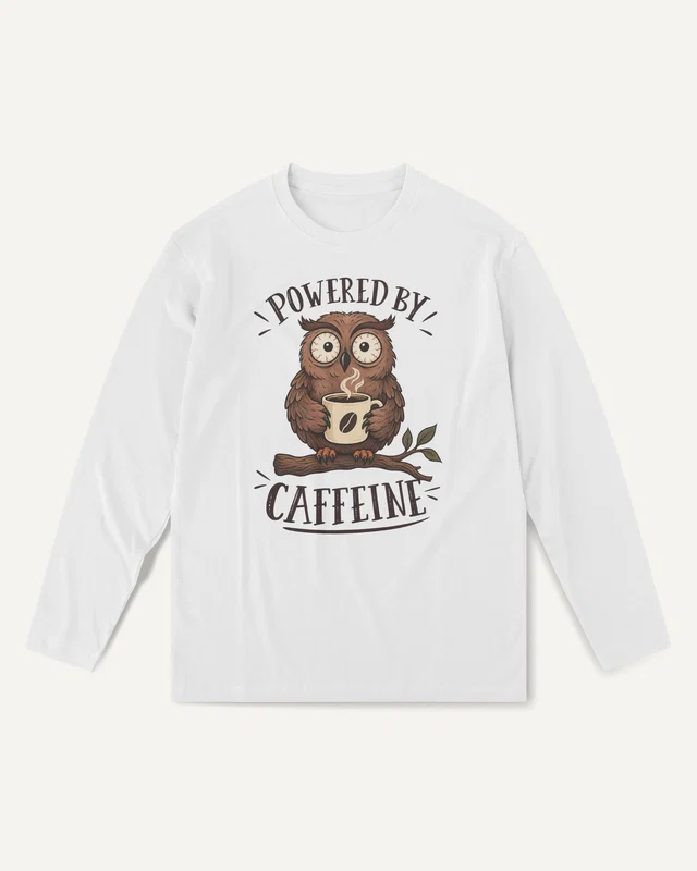 Powered by Caffeine Long-Sleeve T-Shirt in White — front