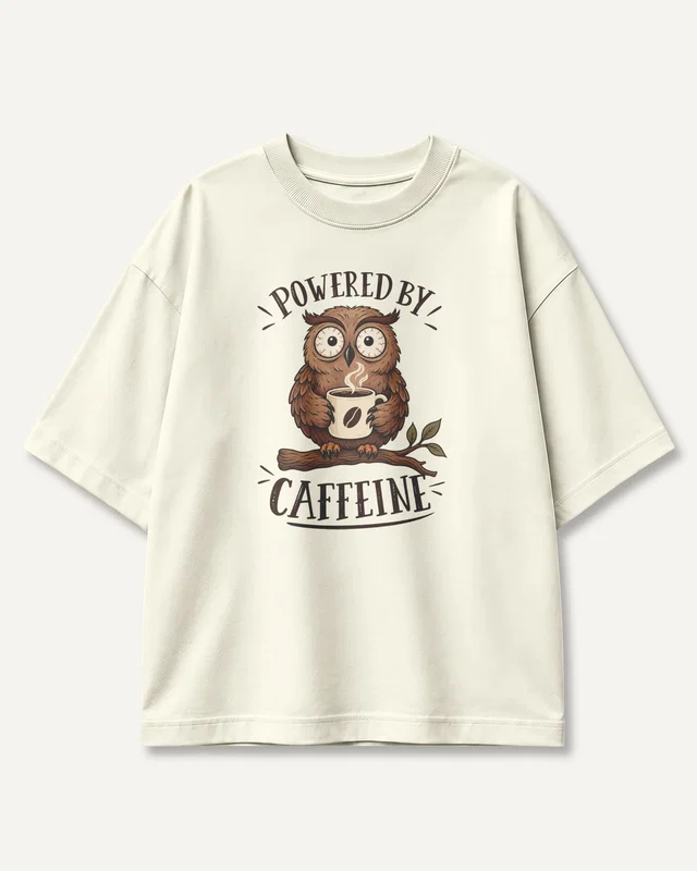 Powered by Caffeine Oversized T-Shirt in Off White — front