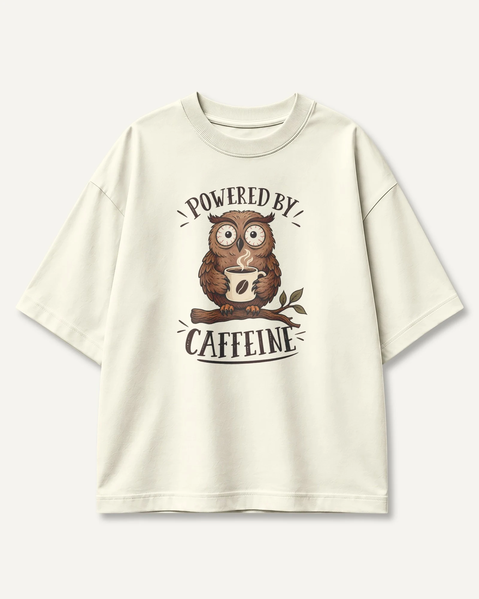 Powered by Caffeine Oversized T-Shirt in Off White — front Powered by Caffeine Oversized T-Shirt in Off White — front