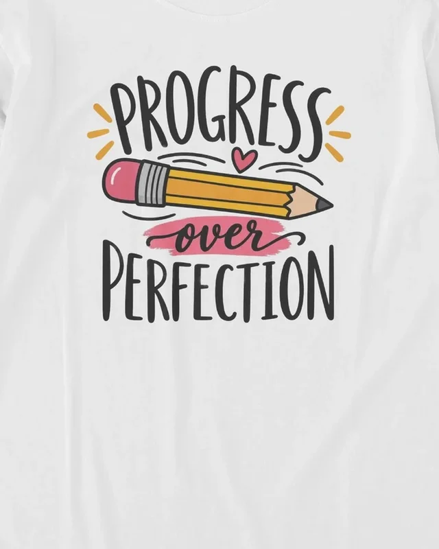 Progress over Perfection Long-Sleeve T-Shirt in White — design detail