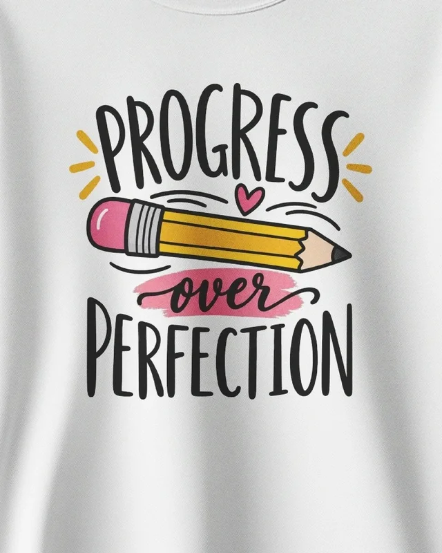 Progress over Perfection Sweatshirt in White — design detail