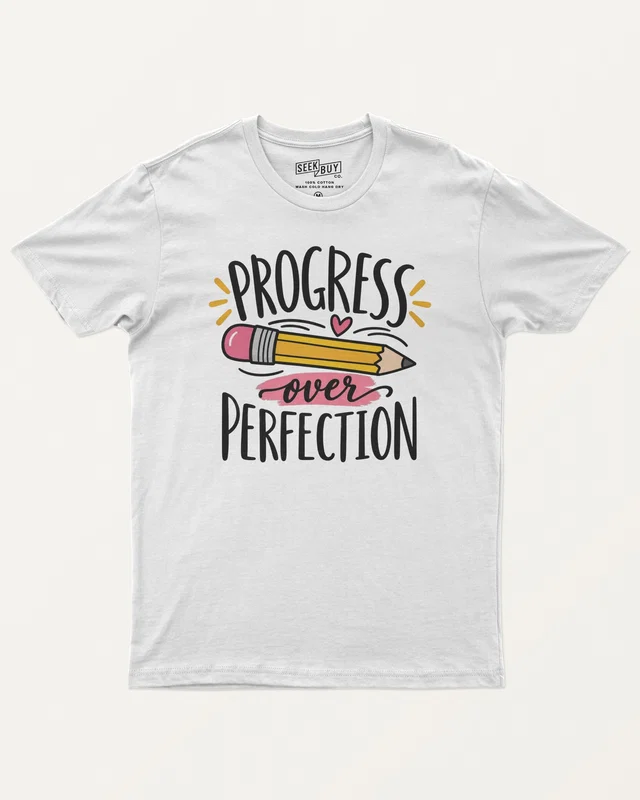 Progress over Perfection Regular T-Shirt in White — front