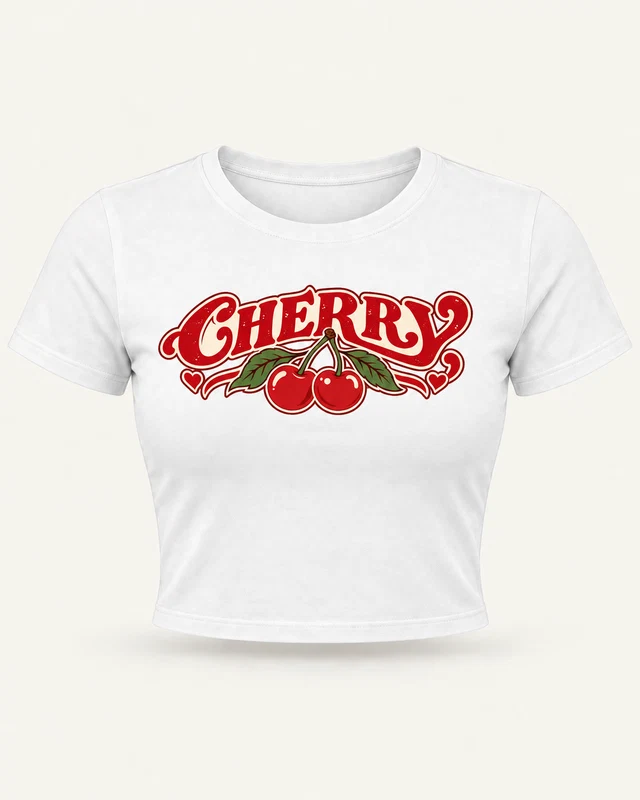 Retro Cherry Graphic Crop Top in White — product front