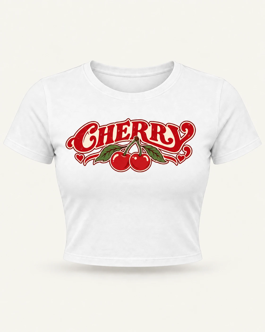 Retro Cherry Graphic Crop Top in White — product front Retro Cherry Graphic Crop Top in White — product front