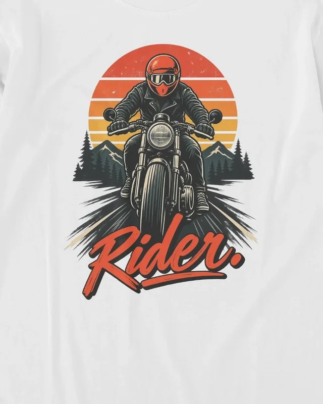 Rider Sunset Long-Sleeve T-Shirt in White — design detail