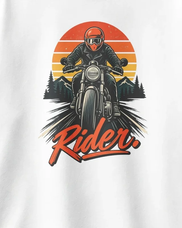 Rider Sunset Oversized T-Shirt in White — design detail