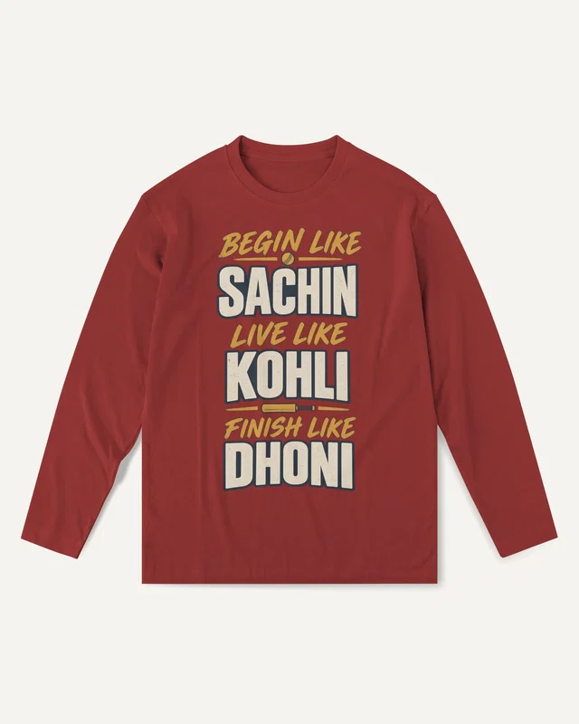 Begin Like Sachin Finish Like Dhoni Long-Sleeve T-Shirt in Red — front